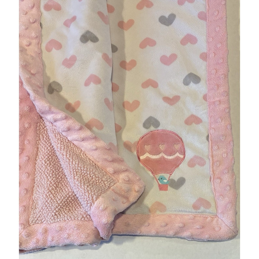 Carter's Child of Mine Baby Blanket Pink Hearts Hot Air Balloon 38" X 30" Lovey